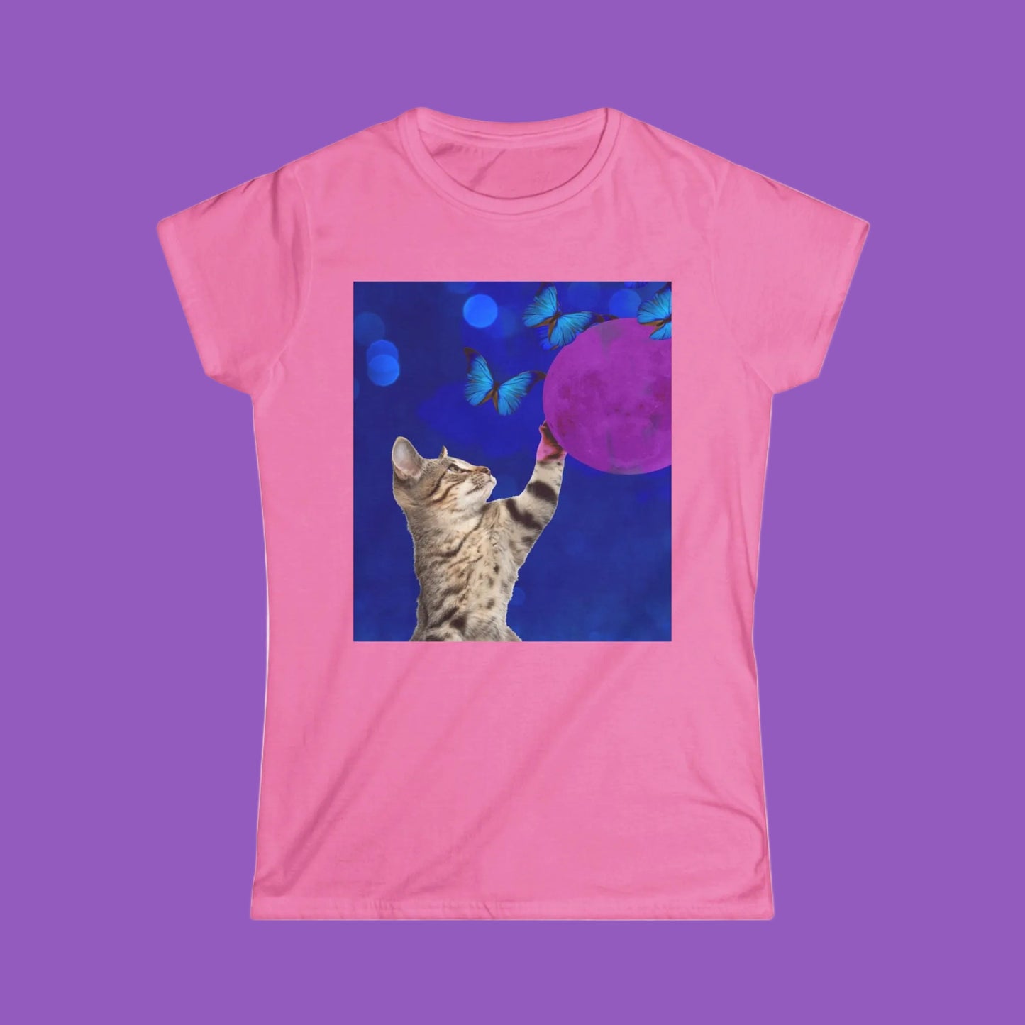Playful Tabby and Pink Moon Softstyle Tee