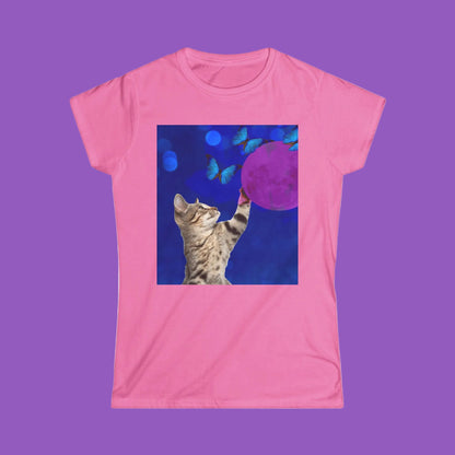 Playful Tabby and Pink Moon Softstyle Tee