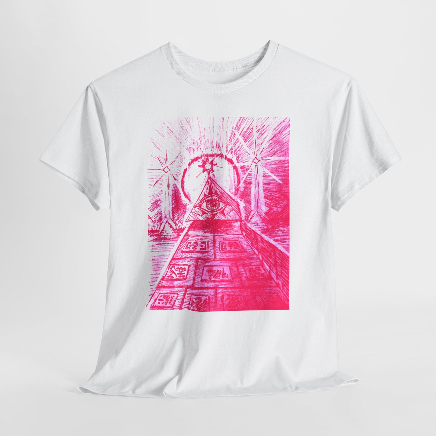 Pink Pyramid Eye Vibrant Artistic Unisex Heavy Cotton Tee | Creative Graphic Tee for Art Lovers, Casual Wear, Gifts, Festival Apparel, Statement Shirt