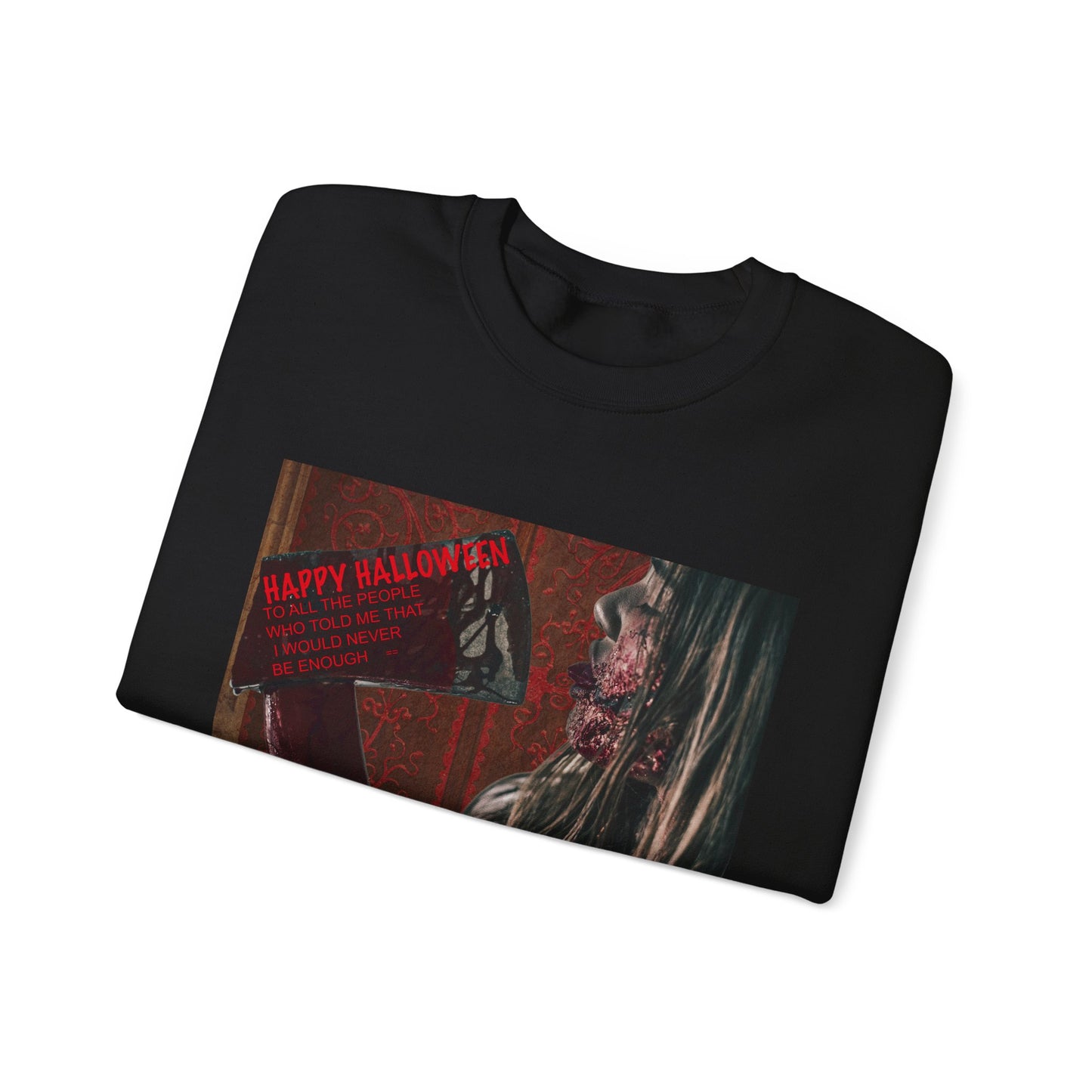 Halloween Horror Girl with Axe Sweatshirt, Unisex Crewneck, Horror Movie Fan Apparel, Halloween Costume Layering