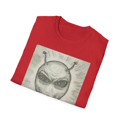 Alien Sketch B & W Unisex Softstyle T-Shirt, Casual Graphic Tee, Sci-Fi Lover Apparel, Unique Gift for UFO Enthusiasts, Everyday Wear