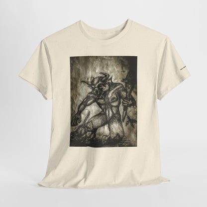 Black and White Mystical  Design Bull andCat Unisex Tee