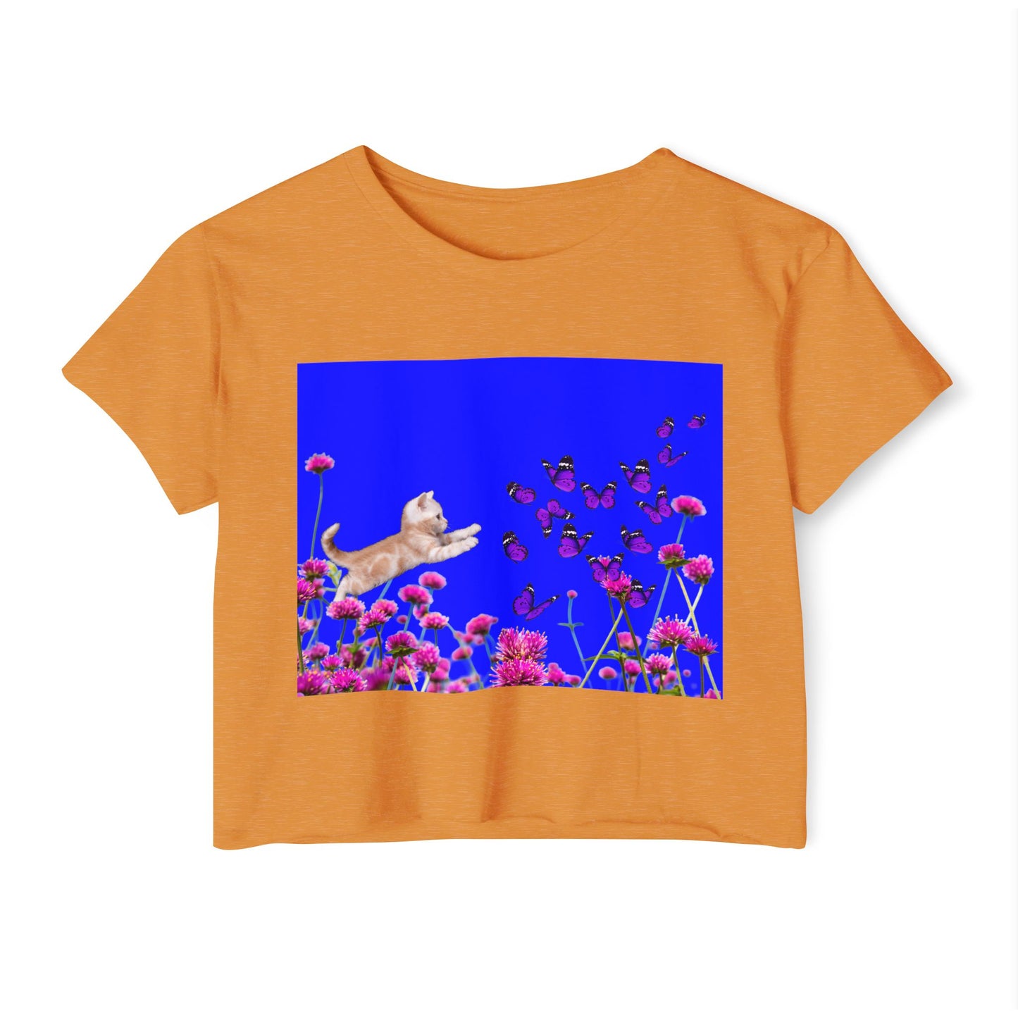 KITTY PLAYS WITH BUTTERFLIES Festival Crop Top