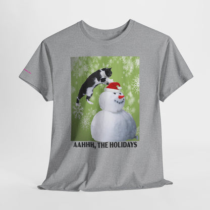 Holiday Cat T‑Shirt – “Aahhh, The Holidays” Funny Snowman Cat Tee