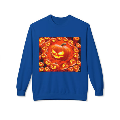 Halloween Pumpkin Planet Crewneck Sweatshirt, Cozy Unisex Fleece, Fall Fashion, Spooky Vibes, Seasonal Sweatshirt, Perfect for Autumn