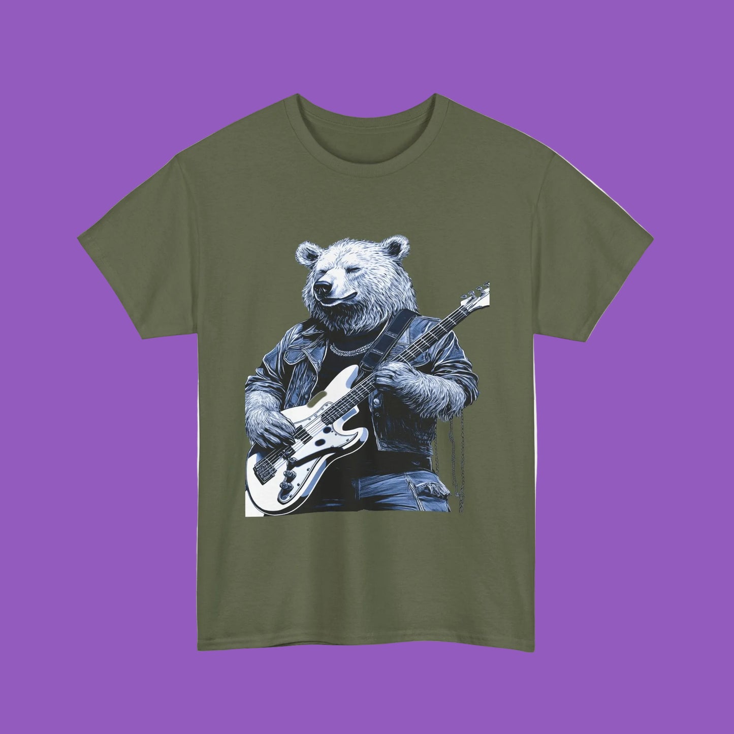 Bear Guitar Tee Drop That Bass — Vintage Rock Bear Graphic T-Shirt