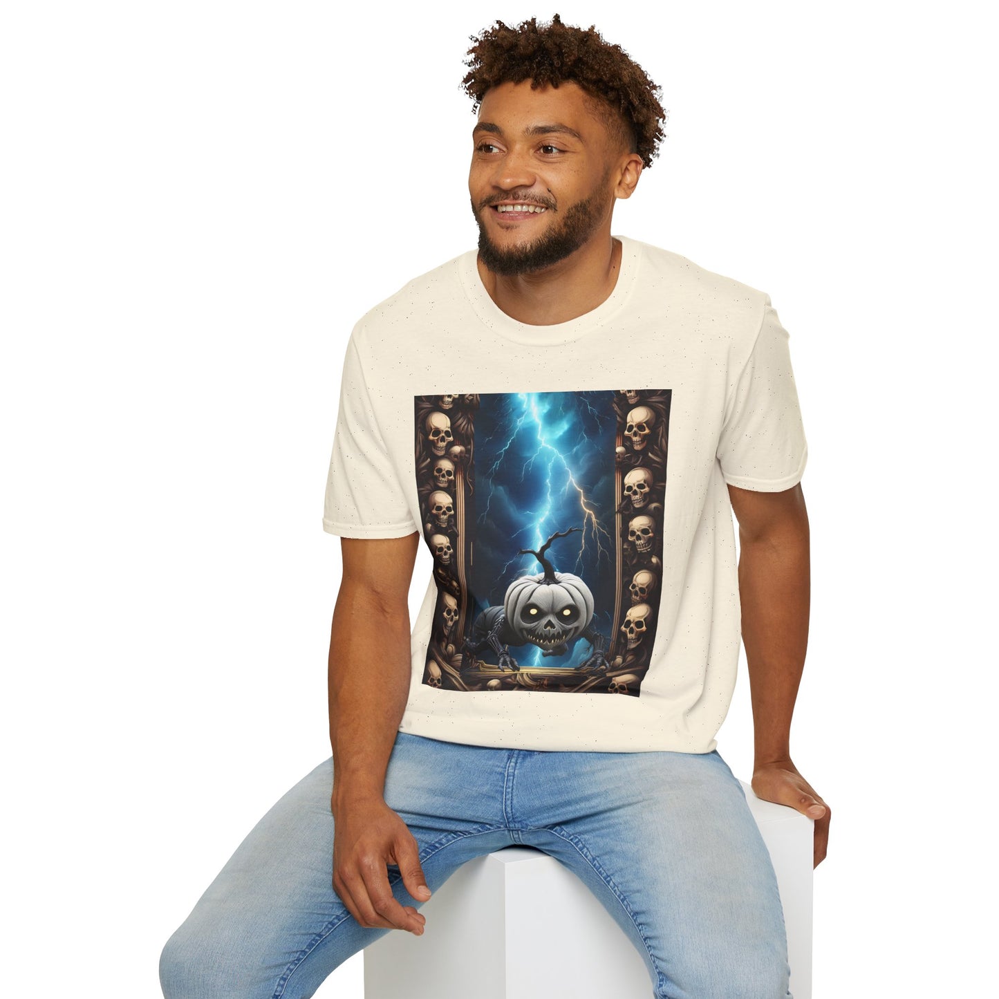 Spooky Skull Pumpkin Crawls from Frame T-Shirt, Halloween Shirt, Unisex Graphic Tee, Casual Halloween Wear, Fall Fashion