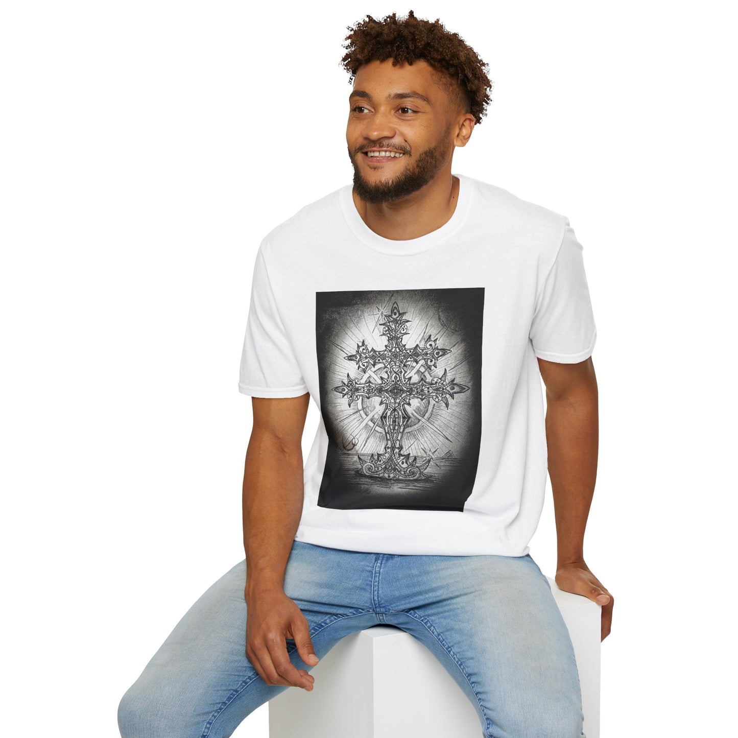 Celtic Cross Graphic Tee, Unisex Softstyle T-Shirt, Spiritual Cross Design Shirt, Casual Wear, Gift for Him/Her