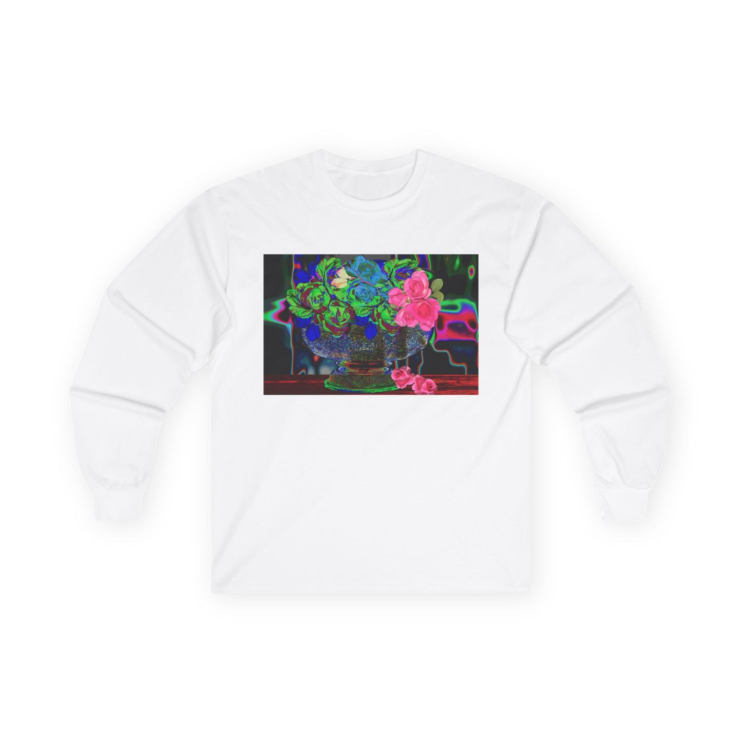 Vibrant Hybrid Floral Long Sleeve Tee, Artistic Apparel, Gift for Flower Lovers, Unique Graphic Tee, Colorful Fashion Statement, Perfect for Spring