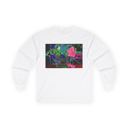Vibrant Hybrid Floral Long Sleeve Tee, Artistic Apparel, Gift for Flower Lovers, Unique Graphic Tee, Colorful Fashion Statement, Perfect for Spring