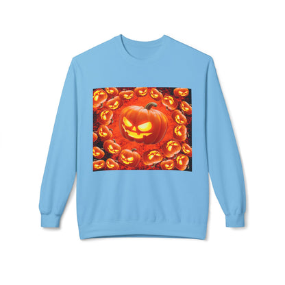 Halloween Pumpkin Planet Crewneck Sweatshirt, Cozy Unisex Fleece, Fall Fashion, Spooky Vibes, Seasonal Sweatshirt, Perfect for Autumn