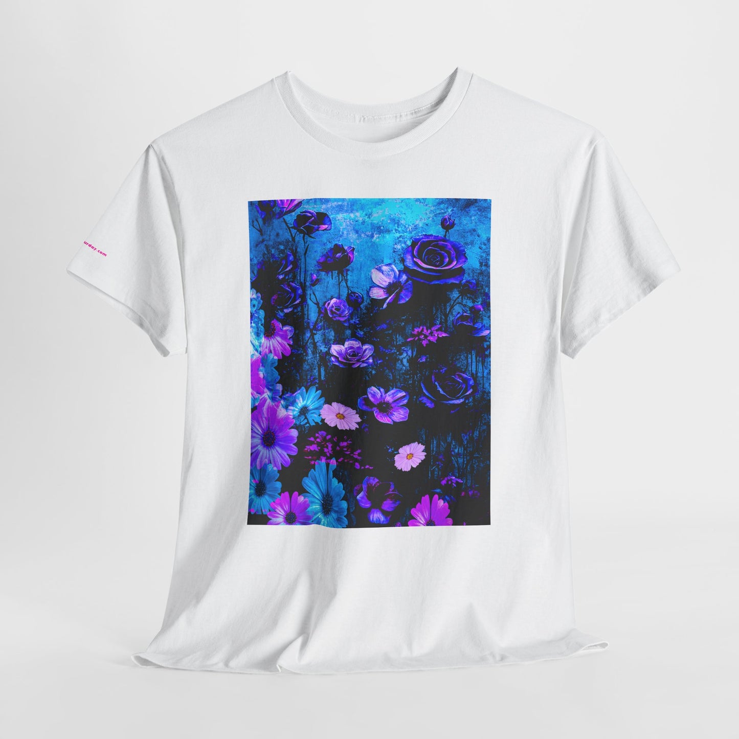 Fluorescent Floral Tee — Neon Blue & Purple Garden T-Shirt