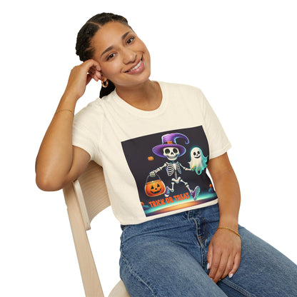 Halloween Skeleton Unisex T-Shirt, Trick or Treat Tee, Spooky Season Apparel, Ghost Theme Shirt, Halloween Costume Top