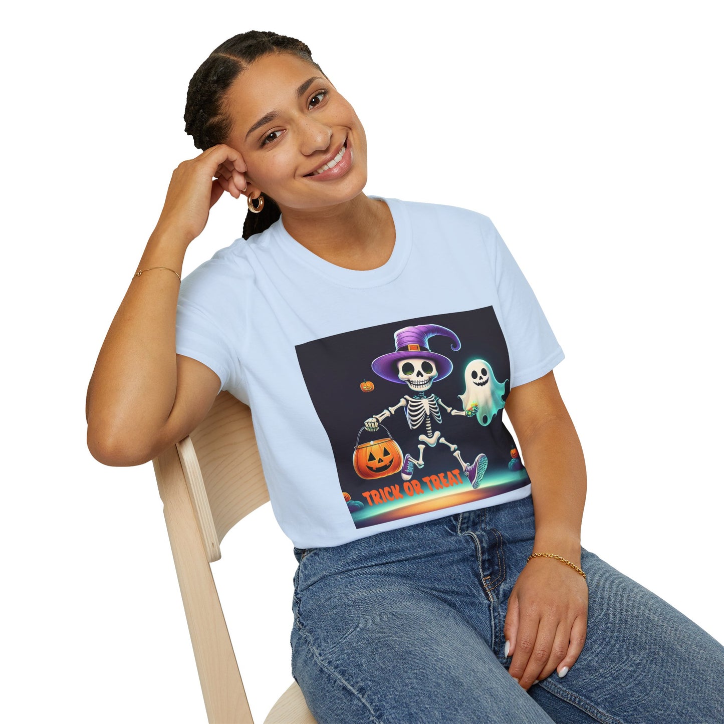 Halloween Skeleton Unisex T-Shirt, Trick or Treat Tee, Spooky Season Apparel, Ghost Theme Shirt, Halloween Costume Top