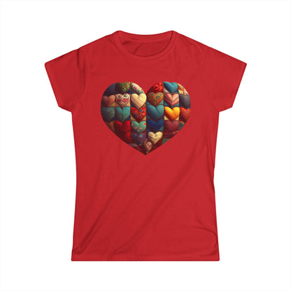 Women's Heart Patchwork Tee — Colorful Quilted Heart Graphic Shirt