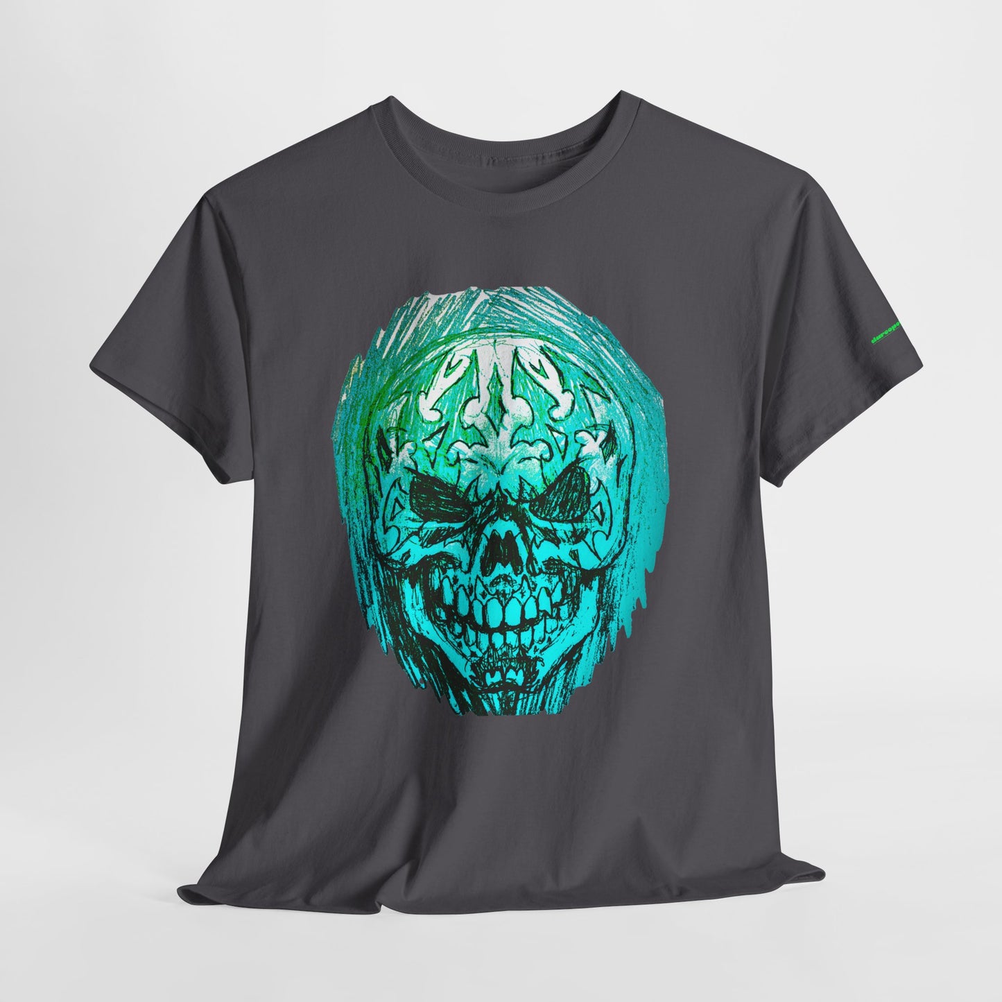 Vibrant Green Skull Graphic Tee - Unisex Heavy Cotton