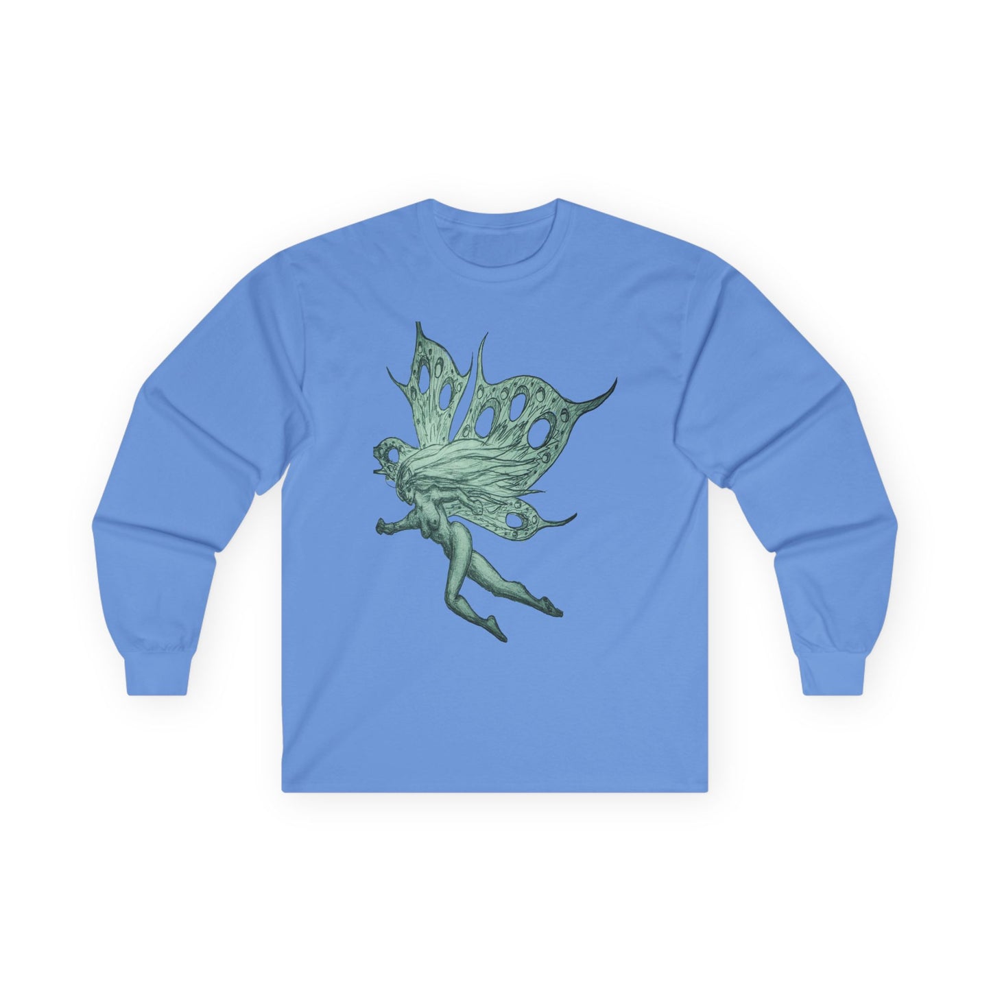 Green Fairy Wings Long Sleeve Tee — Ethereal Nature Graphic Shirt
