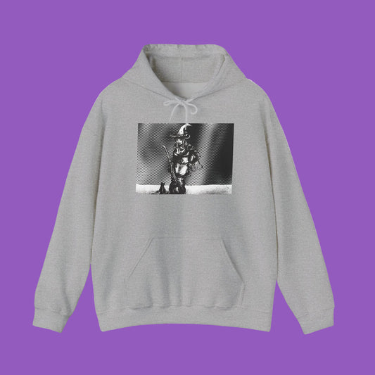 Black Cat And Witch Pixel Art Hoodie — Hand-Drawn Monochrome Half-Pixel Backdrop