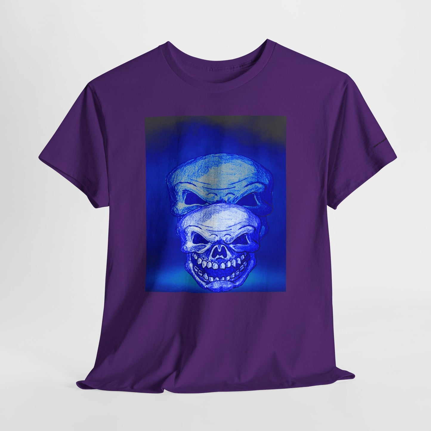 Skull Double Exposure Tee — Neon Blue Horror Graphic T-Shirt