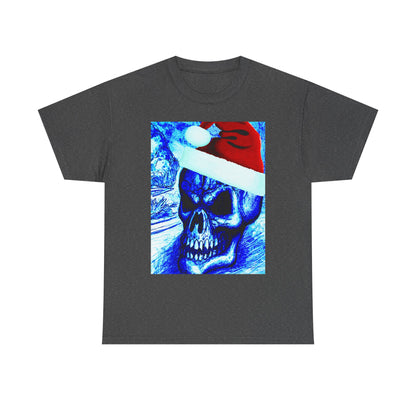 Christmas Skull Tee — Blue Santa Skull Holiday T-Shirt