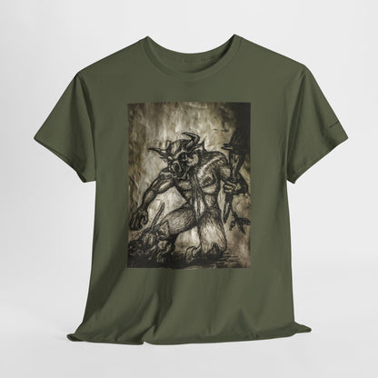 Black and White Mystical  Design Bull andCat Unisex Tee