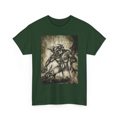 Black and White Mystical  Design Bull andCat Unisex Tee