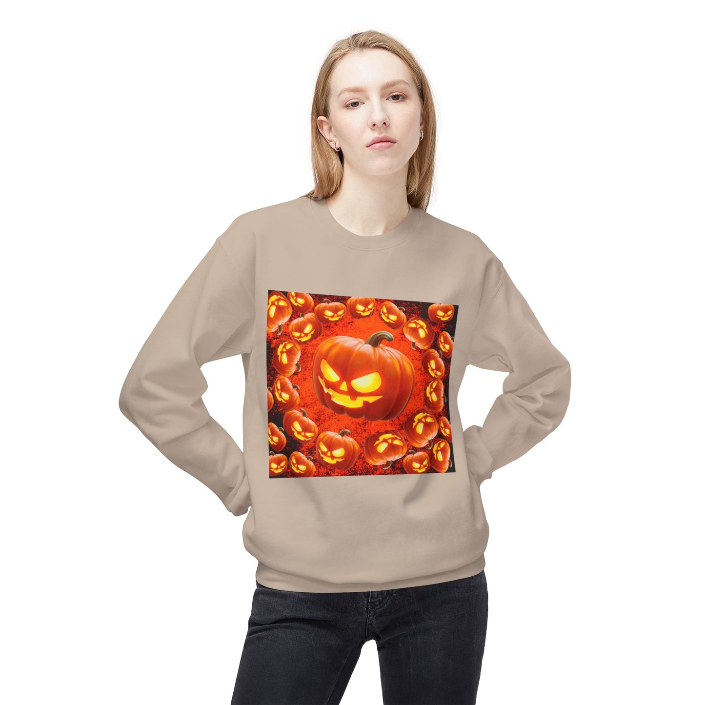 Halloween Pumpkin Planet Crewneck Sweatshirt, Cozy Unisex Fleece, Fall Fashion, Spooky Vibes, Seasonal Sweatshirt, Perfect for Autumn