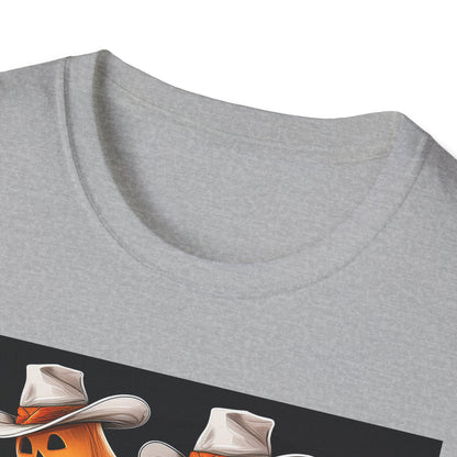 Funny cowboyGhost Bicycle T-Shirt | Halloween Tee for Kids, Unisex Festival Apparel, Ghostly Fun Wear, Spooky Season Gift