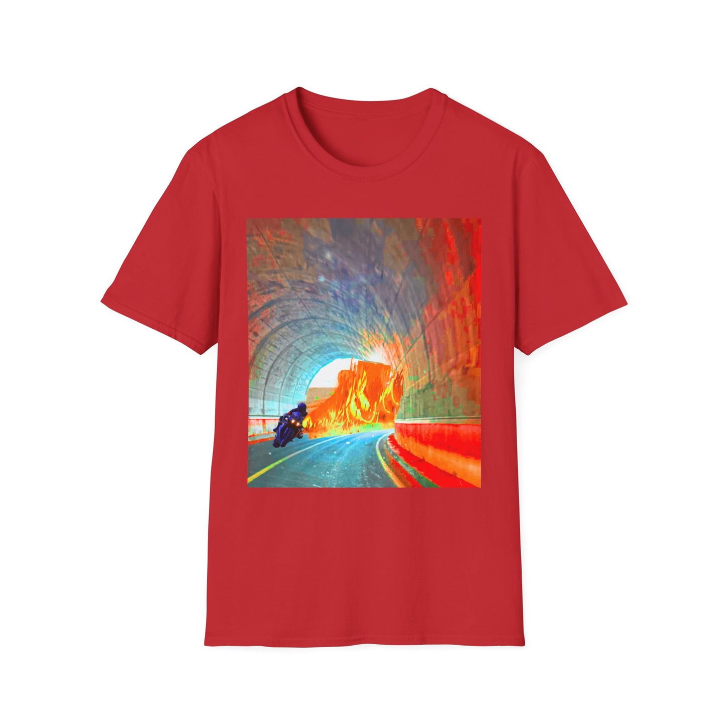 Vibrant Adventure motorcycle T-Shirt | Unisex Softstyle Tee, Casual Streetwear, Trendy Graphic Top, Unique Gift for Travelers, Colorful Artwork Shirt