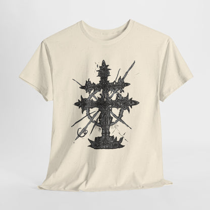 Gothic Cross Graphic T-Shirt — Dark Ornate Church Cross Tee