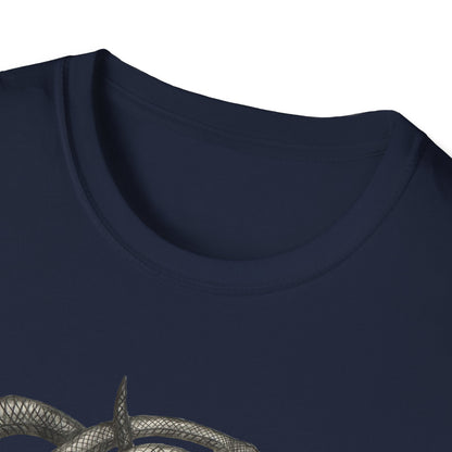 Serpent Design T-Shirt - Unisex Softstyle Apparel for Nature Lovers, Graphic Tee, Casual Wear, Gift for Her/Him, Birthday