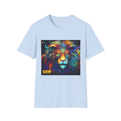Colorful Leo Unisex Softstyle T-Shirt, Lion Graphic Tee for Animal Lovers, Astrology Shirt, Bold Art Wear, Gift for Leo Zodiac Fans