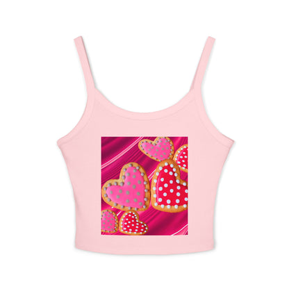 Valentine's Day Heart Print Tank Top, Cute Summer Top, Women's Spaghetti Strap Shirt, Fun Gift for Her, Sweetheart Gift