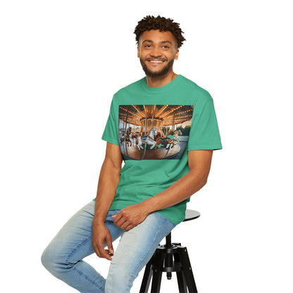 Vintage Full Carousel Horse Design Garment-Dyed T-shirt