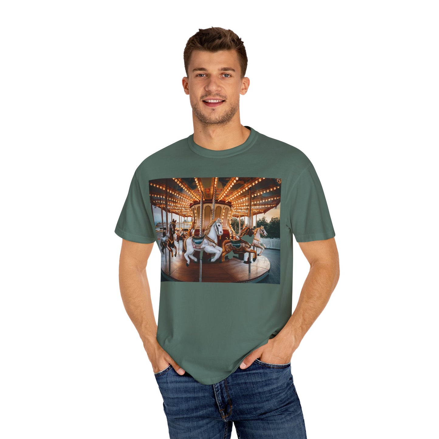 Vintage Full Carousel Horse Design Garment-Dyed T-shirt