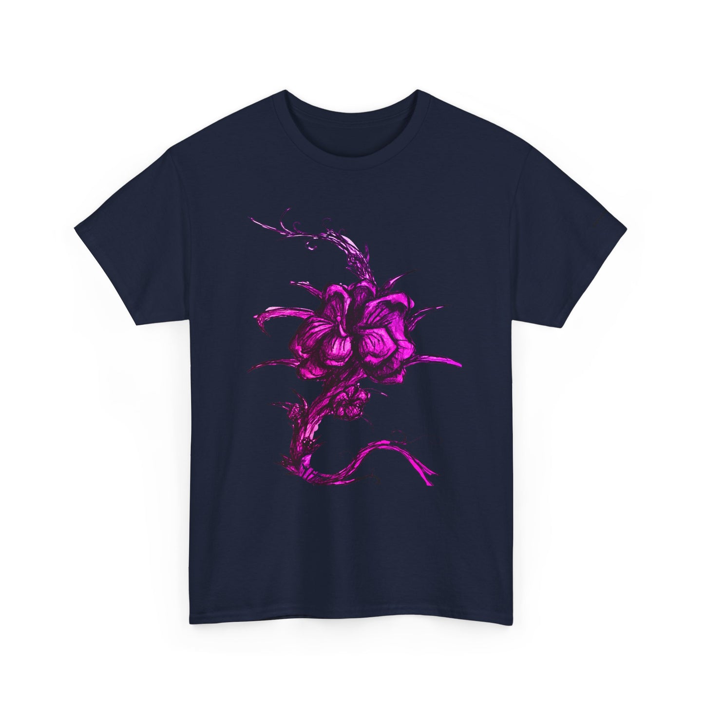 Purple Floral Unisex Heavy Cotton Tee - Artistic Graphic Shirt