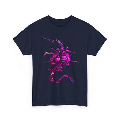 Purple Floral Unisex Heavy Cotton Tee - Artistic Graphic Shirt