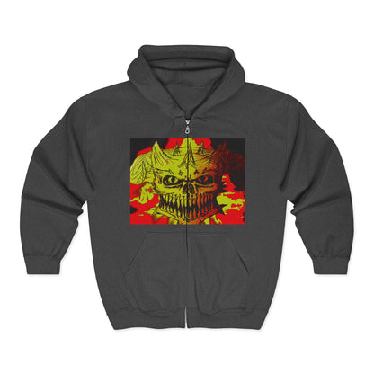 Skull Flame Zip Hoodie — Grunge Horror Graphic