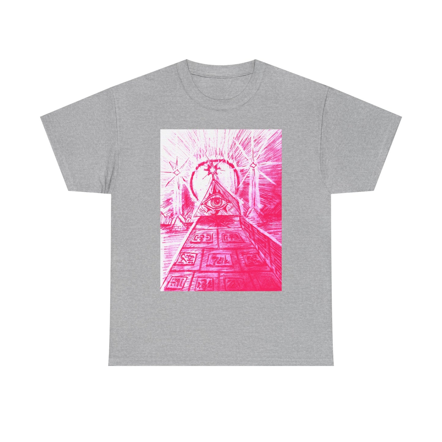 Pink Pyramid Eye Vibrant Artistic Unisex Heavy Cotton Tee | Creative Graphic Tee for Art Lovers, Casual Wear, Gifts, Festival Apparel, Statement Shirt