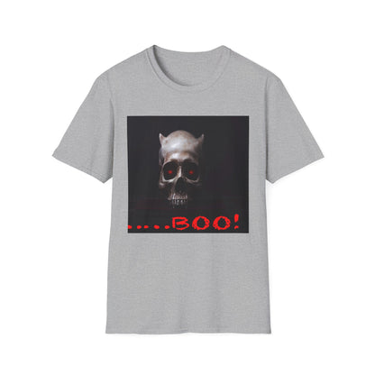 Spooky Skull BOO Halloween Tee, Unisex Softstyle T-Shirt, Halloween Apparel, Casual Ghost Shirt, October Fun Wear, Boo T-Shirt