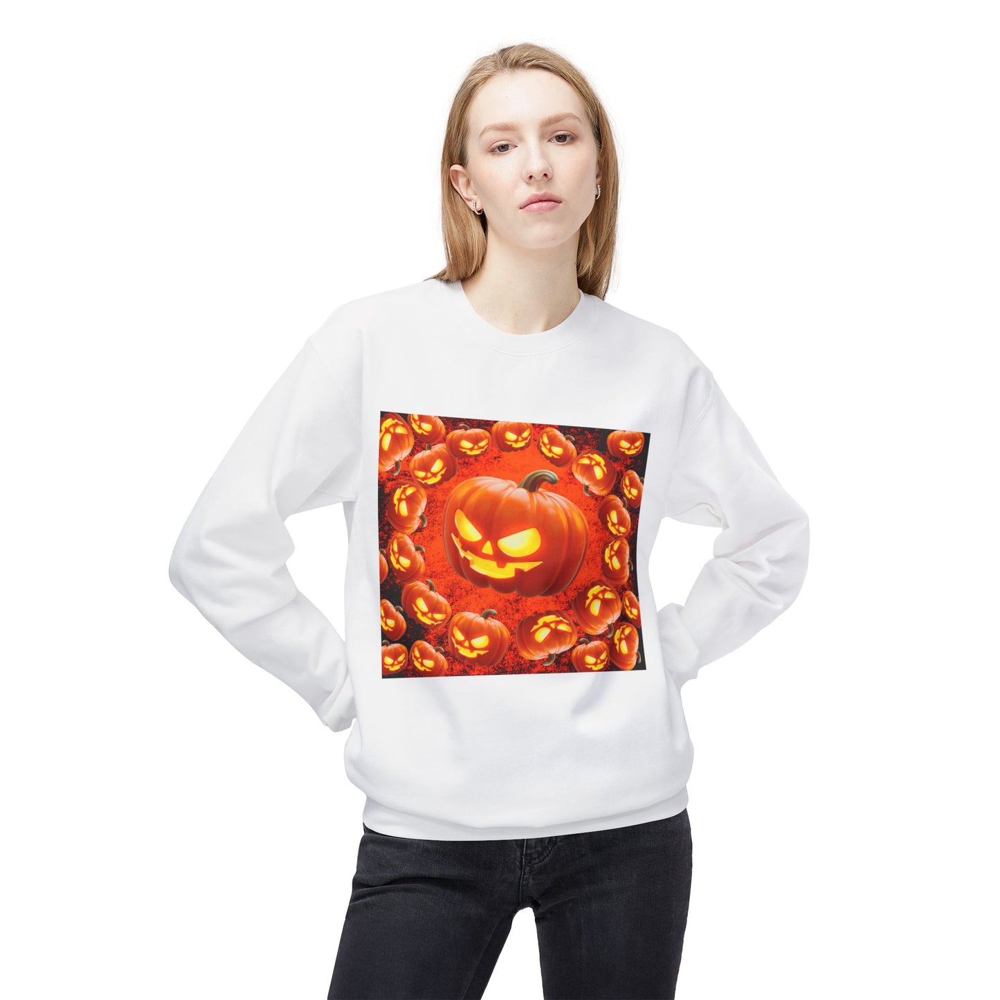 Halloween Pumpkin Planet Crewneck Sweatshirt, Cozy Unisex Fleece, Fall Fashion, Spooky Vibes, Seasonal Sweatshirt, Perfect for Autumn