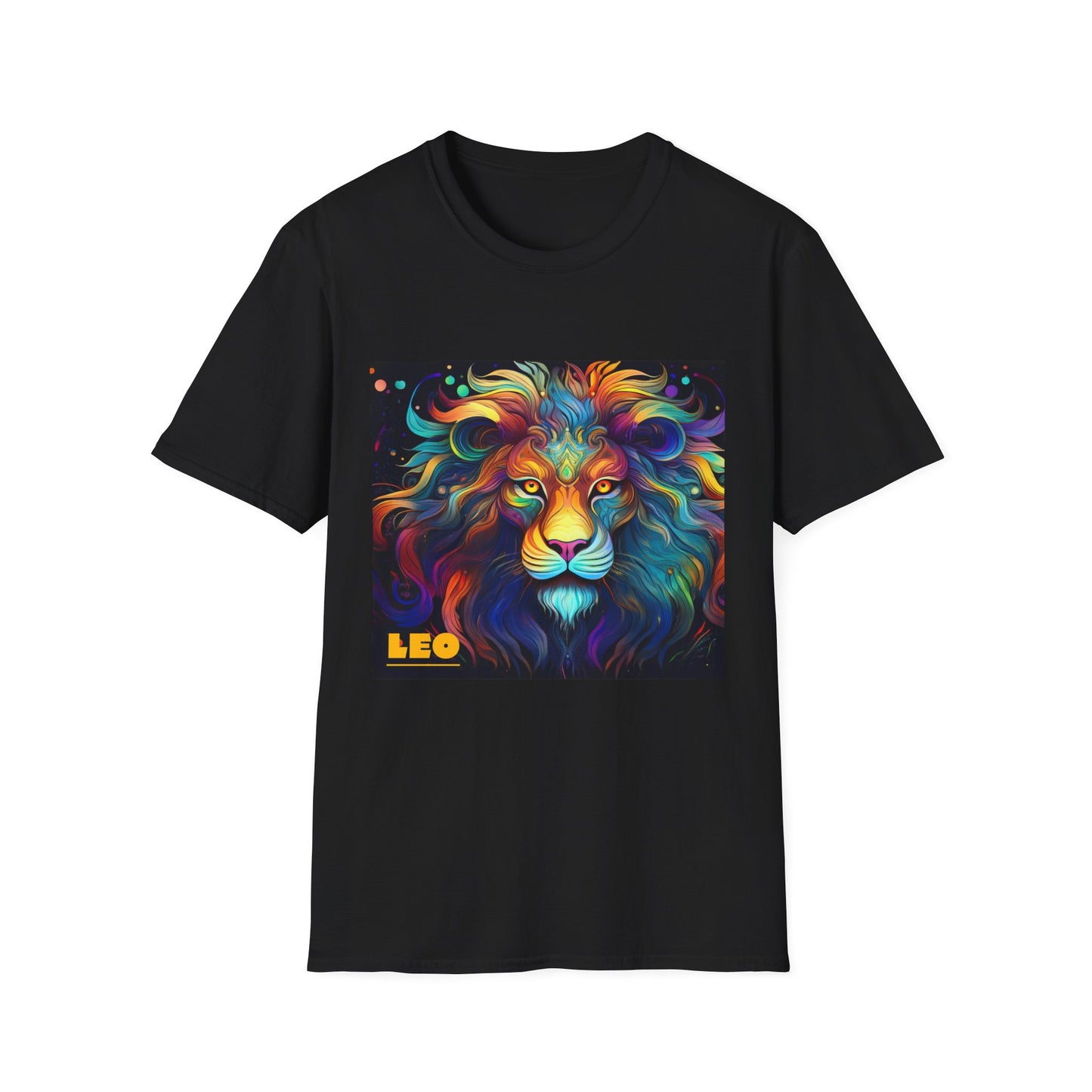 Colorful Leo Unisex Softstyle T-Shirt, Lion Graphic Tee for Animal Lovers, Astrology Shirt, Bold Art Wear, Gift for Leo Zodiac Fans