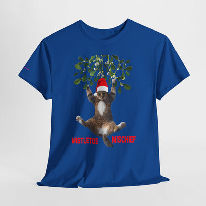 Christmas Cat & Mistletoe Tee — "Mistletoe Mischief" Holiday T-Shirt