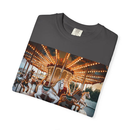 Vintage Full Carousel Horse Design Garment-Dyed T-shirt