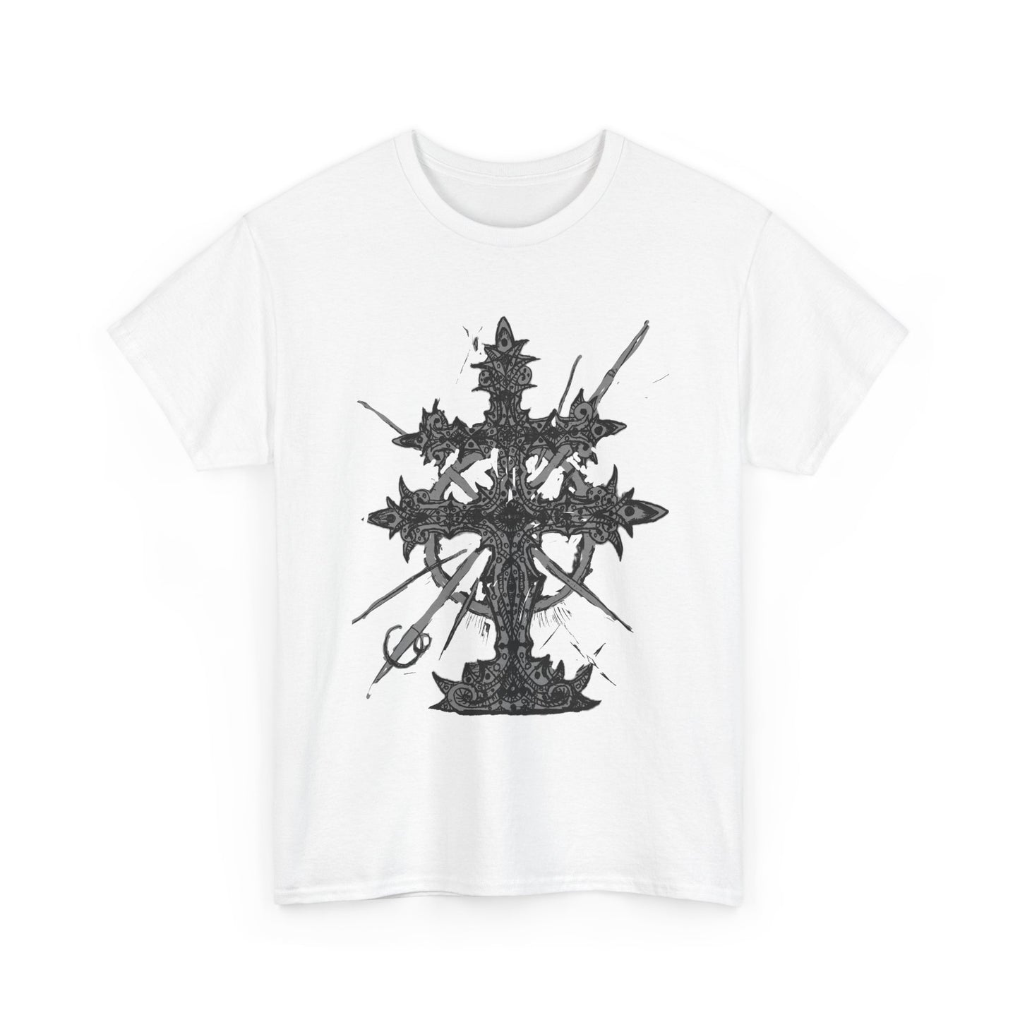 Gothic Cross Graphic T-Shirt — Dark Ornate Church Cross Tee