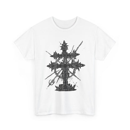Gothic Cross Graphic T-Shirt — Dark Ornate Church Cross Tee