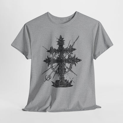 Gothic Cross Graphic T-Shirt — Dark Ornate Church Cross Tee