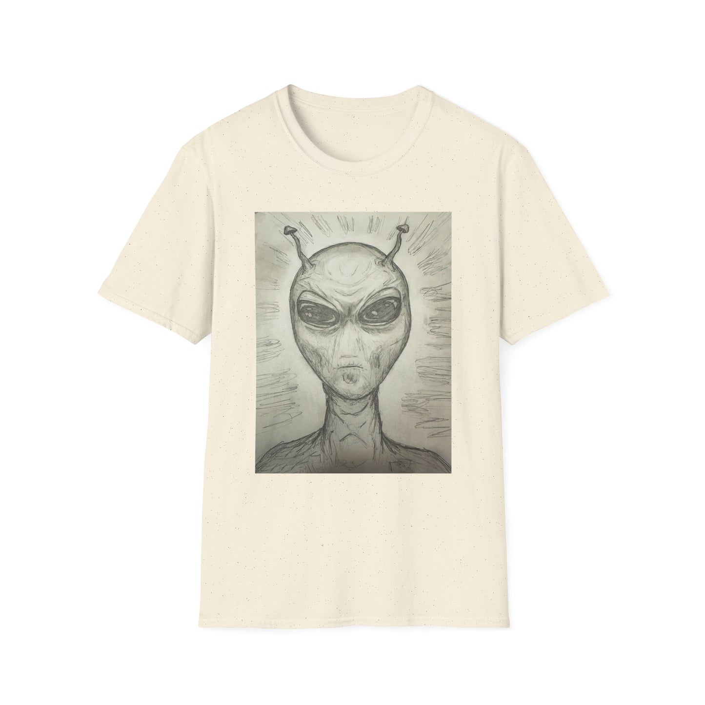 Alien Sketch B & W Unisex Softstyle T-Shirt, Casual Graphic Tee, Sci-Fi Lover Apparel, Unique Gift for UFO Enthusiasts, Everyday Wear