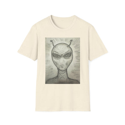 Alien Sketch B & W Unisex Softstyle T-Shirt, Casual Graphic Tee, Sci-Fi Lover Apparel, Unique Gift for UFO Enthusiasts, Everyday Wear