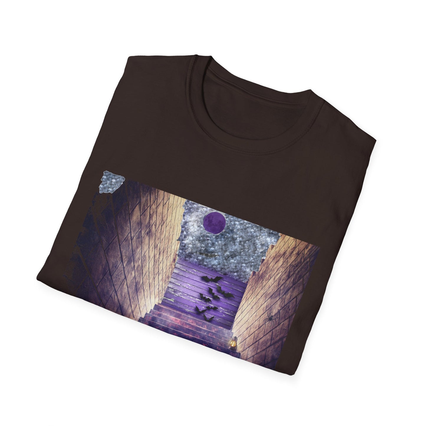 Mystical Stairway Bats Unisex T-Shirt - Softstyle Tee for Dreamers, Perfect for Gifting, Spiritual Occasions, Casual Wear, Art Lovers, [...]